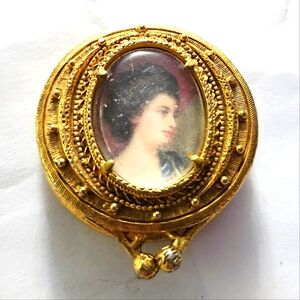 Vintage Florenza Italy Lady Portrait Trinket Pill Box C Round